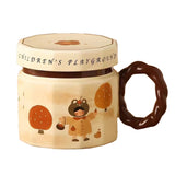 Cana Din Ceramica, Cana Pentru Cafea, Ceai, Cana Universala, Unisex, Cana Cu Capac, 9 X 8 X 8 Cm, 400 Ml, Model Fetita, Bej - vivimall.ro