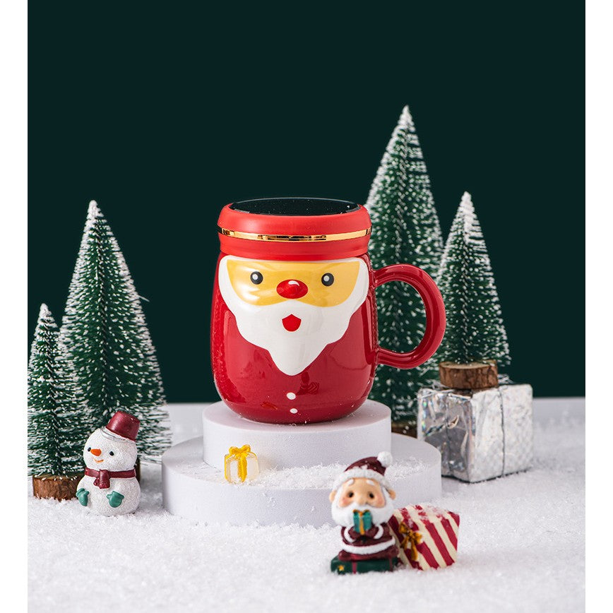 Cana Ceramica tematica Mos Craciun Vivimall, 430 ml, capac tip oglinda, ambalaj cadou inclus, fete random, 8 x 11.5, rosu - vivimall.ro