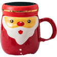 Cană ceramică Moș Crăciun roșie, 430 ml, cu capac tip oglindă, vedere frontală
