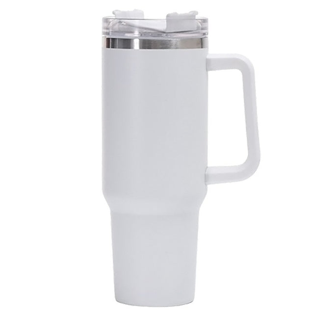 Cana Termos din Plastic, pentru Bauturi Calde si Reci, cu Maner, 9.9x9.9x27 cm, Alb - vivimall.ro