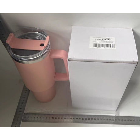 Cana Termos din Plastic, Vivimall, pentru Bauturi Calde si Reci, cu Maner, 9.9x9.9x27 cm, Roz Pal - vivimall.ro