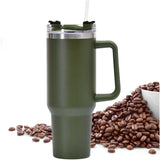 Cana Termos din Plastic, Vivimall, pentru Bauturi Calde si Reci, cu Maner, 9.9x9.9x27 cm, Verde Army - vivimall.ro