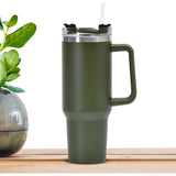 Cana Termos Din Plastic, Pentru Bauturi Calde Si Reci, Cu Maner, 9.9X9.9X27 Cm, Verde Army - vivimall.ro