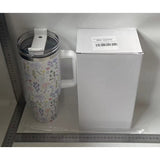 Cana Termos din Plastic, Vivimall, pentru Bauturi Calde si Reci, cu Maner, Imprimeu Floral,  Alb, 10x7.6x27.5 cm - vivimall.ro