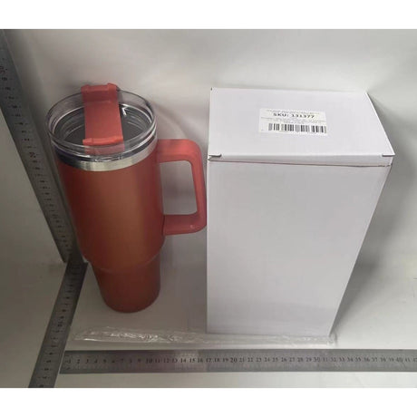 Cana Termos din Plastic, Vivimall, pentru Bauturi Calde si Reci, cu Maner, 9.9x9.9x27 cm, Portocaliu - vivimall.ro