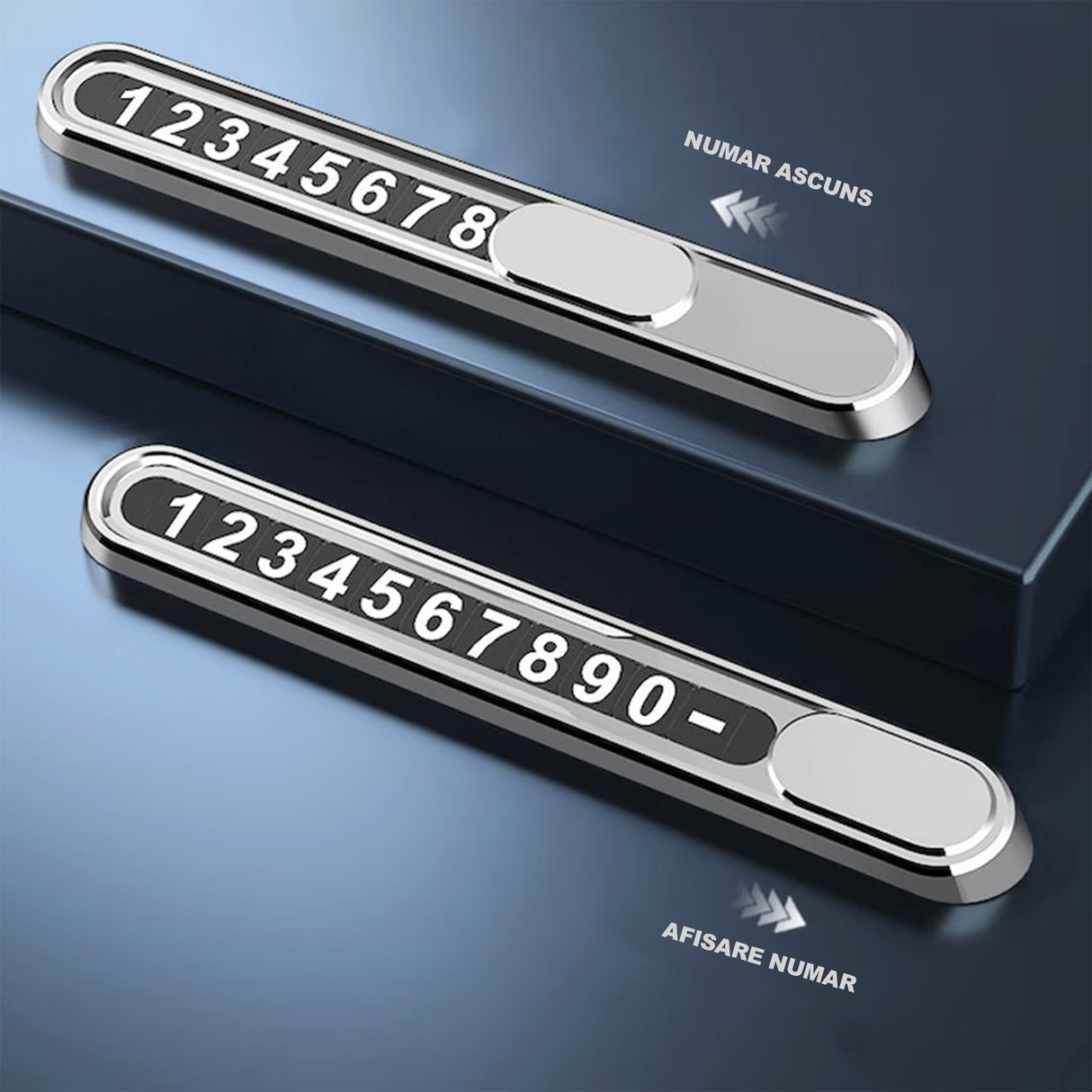 Suport Auto Numar Telefon Parbriz, Flippy, Aliaj de Aluminiu, Lipire cu Banda Dubla Adeziva, 13,8 cm, Argintiu