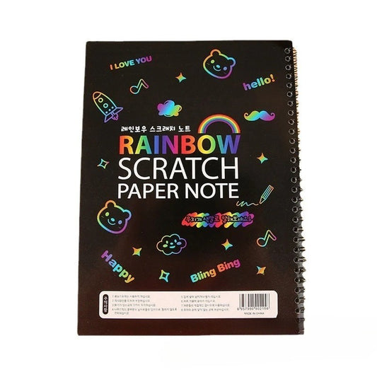 Caiet cu Foi de Hartie de Razuit, Vivimall, cu Un Stilou din Bambus, pentru Desen, Curcubeu, 19 x 26 cm, Negru - vivimall.ro