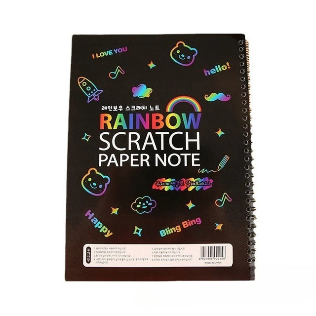 Caiet cu Foi de Hartie de Razuit, Vivimall, cu Un Stilou din Bambus, pentru Desen, Curcubeu, 19 x 26 cm, Negru - vivimall.ro