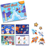 Quiet Book senzorial Flippy Explorarea Spațiului, vedere frontală copertă cu ilustrații sistem solar