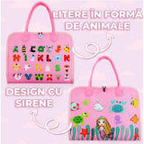 Carte Senzoriala Educativa Montessori, Vivimall, Dezvoltare Abilitati Motorii, 3 Pagini, Model Sirena si Alfabet, 28x25x4 cm, Roz - vivimall.ro