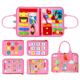 Carte Senzoriala Educativa Montessori 7in1, Vivimall, 26 de Activitati, Dezvoltare Abilitati Motorii, 4 Pagini, Model Dinozauri, 28x22x7 cm, Roz - vivimall.ro