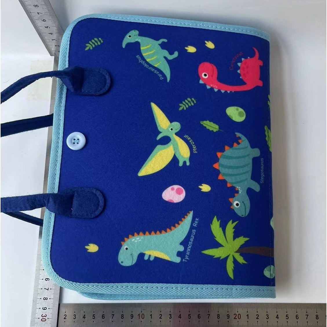 Carte Senzoriala Educativa Montessori, Vivimall, Dezvoltare Abilitati Motorii, 5 Pagini, Model Dinozauri, 28x22x7 cm, Albastru - vivimall.ro