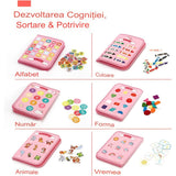 Carte Senzoriala Educativa Montessori, Vivimall, Dezvoltare Abilitati Motorii, 5 Pagini, Model Unicorni, 28x22x7 cm, Roz - vivimall.ro