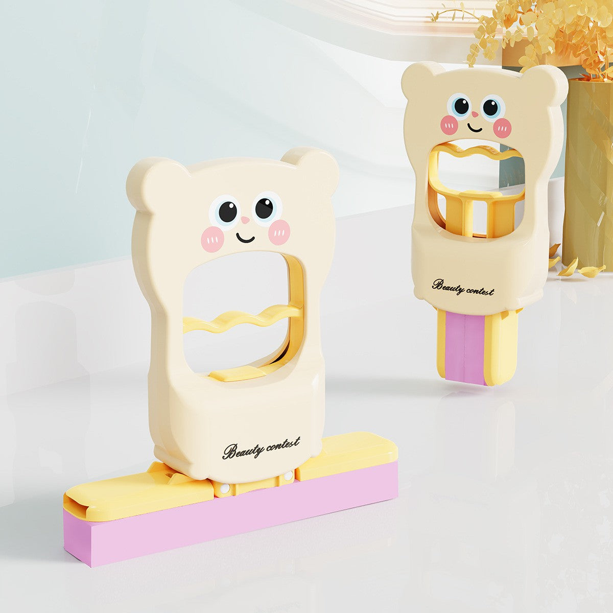 Mini Mop, Flippy, de Mana, Pliabil, Model Ursulet, din Plastic, 9 x 15 x 15 cm, Roz