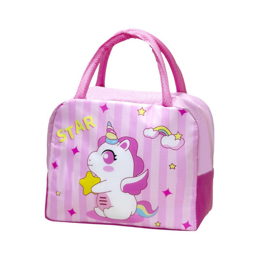 Geanta Termoizolanta pentru Copii, Vivimall, 23x13x19 cm, Model Imprimeu Unicorn, din Folie de Aluminiu si Panza Oxford, Roz - vivimall.ro