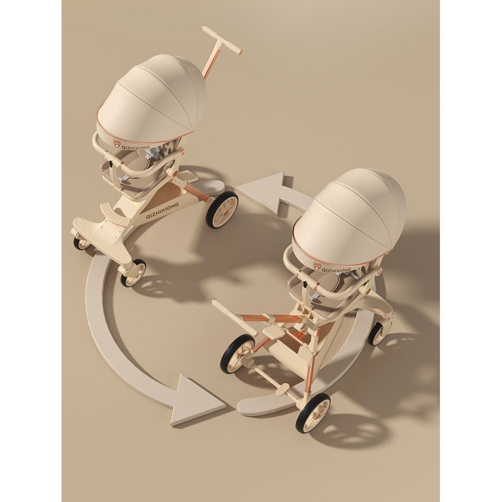 Carucior Sport Vivimall 3in1, 6-36 Luni, Pliabil, Tavita pentru Masa, Pat de Dormit, Centura de Siguranta, Roti 360 Grade, Reversibil, Parasolar, Maner Reglabil, 64 x 35 x 100 cm, Panda, Crem - vivimall.ro