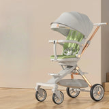 Carucior Sport Vivimall 3in1, 6-36 Luni, Pliabil, Tavita pentru Masa, Pat de Dormit, Centura de Siguranta, Roti 360 Grade, Reversibil, Parasolar, Maner Reglabil, 64 x 35 x 100 cm, Gri/Verde - vivimall.ro