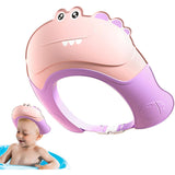 Casca de Dus, Vivimall, Previne Scurgerea Apei si Samponului pe Fata, 0-12 Ani, Ajustabila, din TPE+PP, 20 x 23 cm, Model Crocodil, Roz/Mov - vivimall.ro