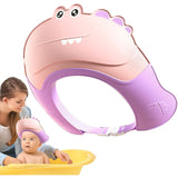 Casca de Dus, Vivimall, Previne Scurgerea Apei si Samponului pe Fata, 0-12 Ani, Ajustabila, din TPE+PP, 20 x 23 cm, Model Crocodil, Roz/Mov - vivimall.ro