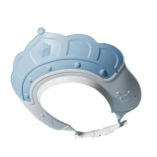 Casca de Dus, Vivimall, Previne Scurgerea Apei si Samponului pe Fata, 0-12 Ani, Ajustabila, din TPE+PP, 20 x 23 cm, Model Coroana, Albastru - vivimall.ro