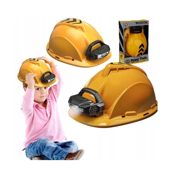 Casca Protectie cu Lanterna de Jucarie pentru Copii, Vivimall, Material Plastic, Interactiv, Distractiv, 29.5x19.5x6.5 cm, Portocaliu - vivimall.ro