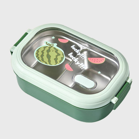 Caserola Container pentru Pranz, Vivimall, Caserola LUNCH BOX pentru Studenti, din Plastic PP, pentru Scoala, Compartiment Metalic in Interior, 22.5 x 14.5 x 8 cm, Verde - vivimall.ro