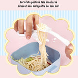 Caserola pentru copii Vivimall, lunch box, 750 ml, doua boluri, lingura, foarfeca din plastic, rezistenta la scurgeri, Albastra - vivimall.ro