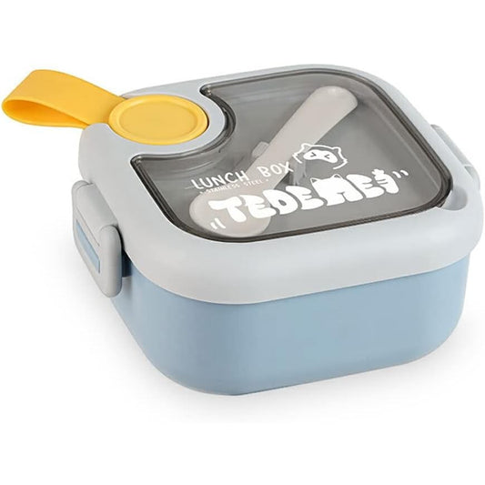 Caserola pentru copii Vivimall, lunch box, 750 ml, doua boluri, lingura, foarfeca din plastic, rezistenta la scurgeri, Albastra - vivimall.ro