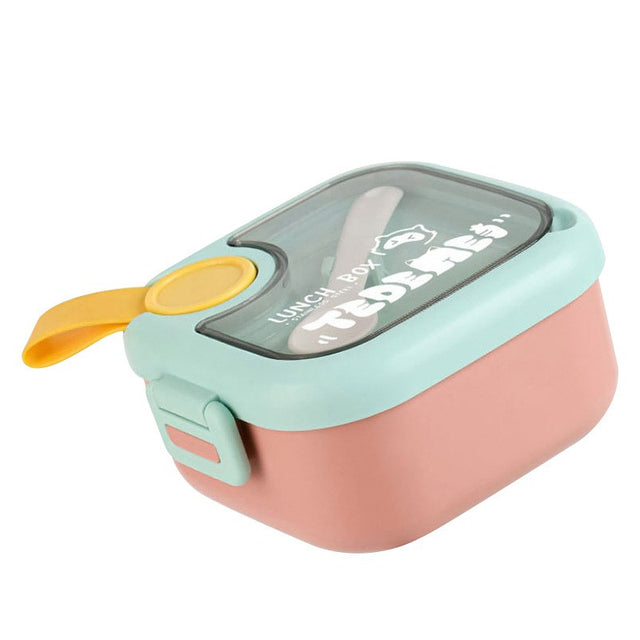 Caserola pentru copii Vivimall, lunch box, 750 ml, doua boluri, lingura, foarfeca din plastic, rezistenta la scurgeri, Roz - vivimall.ro