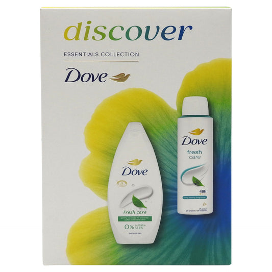 Ajándékcsomag, Dove, tusfürdő 250 ml, dezodor 150 ml Discover Fresh Care