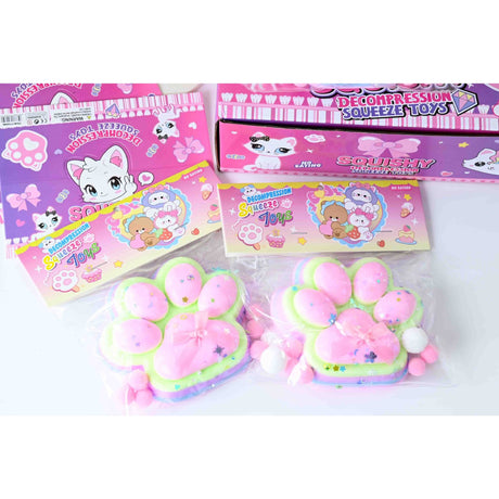 Jucarie Antistres Squishy, Vivimall, cu Revenire Lenta, Model Labuta de Pisica YY1005, 220g, 12.5 x 10.5 cm, Squeeze Pinch Family, Ambalaj Transparent, Roz-Curcubeu - vivimall.ro