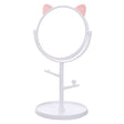 Oglina Cosmetica cu Picior, Vivimall, HD, Rotire 360 Grade, 15 cm Diametru, Suport Bijuterii Baza Rotunda + 2 Brate, Model cu Urechi, 31 x 14.5 x 15 cm, din Plastic, Alb - vivimall.ro