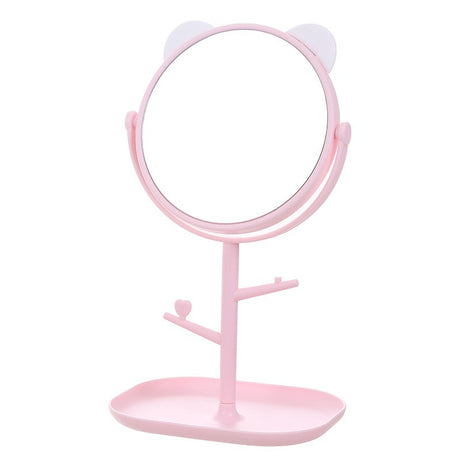 Oglina Cosmetica Cu Picior, Hd, Rotire 360 Grade, 15 Cm Diametru, Suport Bijuterii Baza + Brate, Model Cu Urechi, 30 X 16.5 X 15 Cm - vivimall.ro