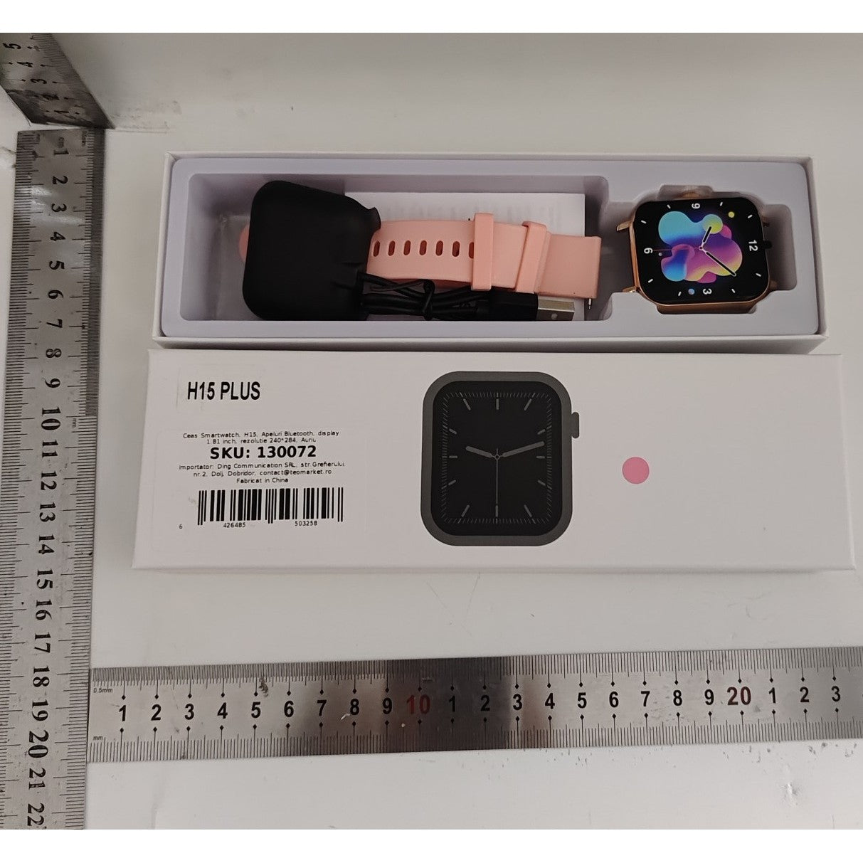 Ceas Smartwatch, Flippy, Editia H15, Apeluri Bluetooth, Afisaj 1.81 inch, Rezolutie 240 x 284, Puls, Siri, Baterie 180 mAh, Roz Auriu - vivimall.ro