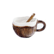 Cana din Ceramica, Vivimall, 201-300 ml, cu Lingurita, Model Nuca de Cocos, Maro - vivimall.ro