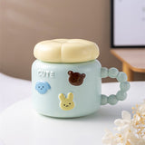 Cana pentru Copii, Vivimall, din Portelan, print Figurine Animalute, Model CUTE, Cana cu Capac, Ceasca pentru Cafea, Ceai, 400ml Albastru deschis - vivimall.ro