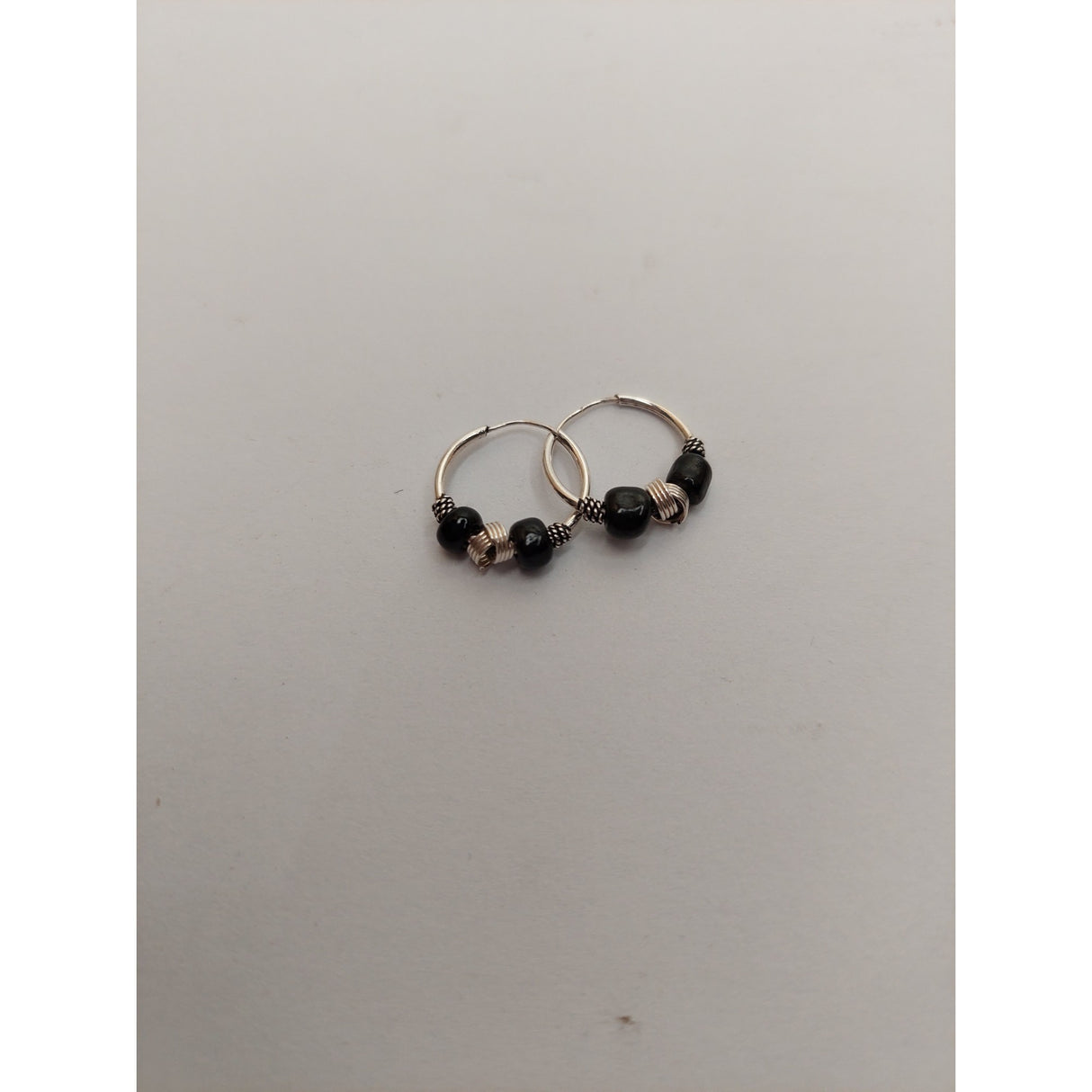 Cercei Argint 925 Creole 12 mm cu Pietre Negre, Jolie Silver, 1.2g, 1 cm x 1.4 cm - vivimall.ro