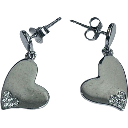 Cercei din Argint 925 Jolie Silver, Model Inimi cu Zirconii, 29 x 13 mm, 2.8 g - vivimall.ro