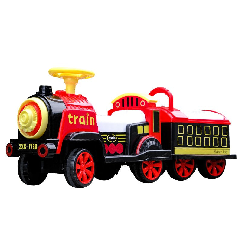 Masinuta Electrica Tip Trenulet Cu Vagon Detasabil, Pentru 2 Persoane,Cu Telecomanda, Lumini Si Sunete, Locomotiva Cu Vapori De Abur, 1-6 Ani