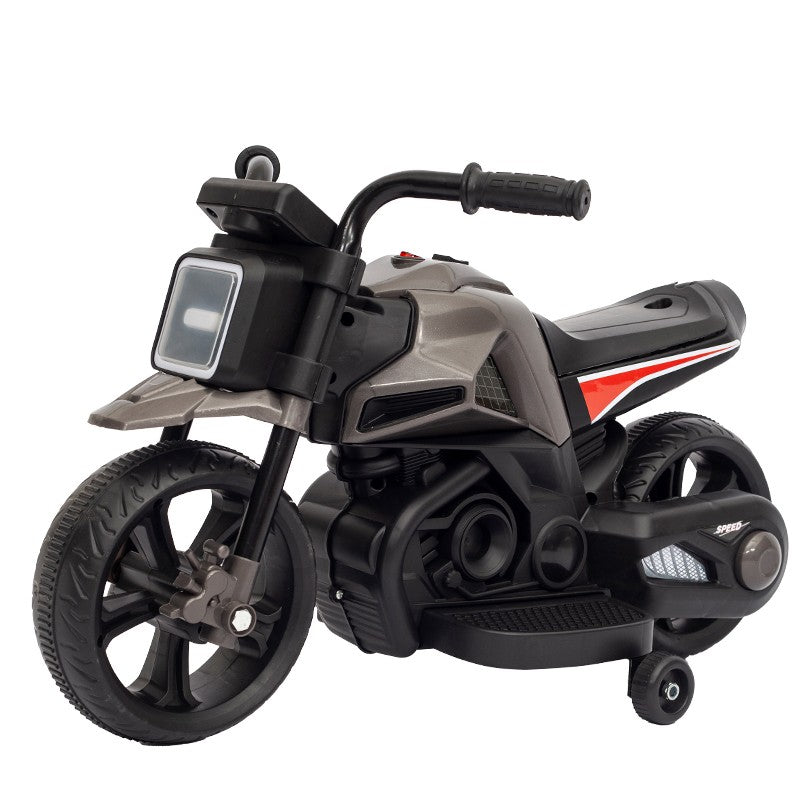 Motocicleta Electrica Cu 2 Roti Mari Si 2 Roti Ajutatoare, Acumulator Incarcare, Anti-Rasturnare, Lumini, Muzica, Motor:380, Baterie 6V4.5, 4.5 Kg, 3 Ani+, Gri