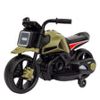 Motocicletă electrică verde-negru pentru copii 3 ani+, vedere frontală, 4 roți, motor 380