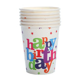 Set 6 Pahare de Carton, Vivimall, Colectia Happy Birthday, 7 x 5 x 8.5 cm, 230 ml, Multicolor - vivimall.ro
