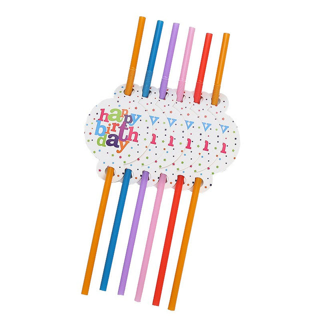 Set 6 Paie, Vivimall, Colectia Happy Birthday, 26 cm, din Carton/Plastic, Multicolor - vivimall.ro