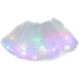 Fustă tutu LED albă pentru fetițe cu luminițe multicolore incorporate, model stelуțe, vedere frontală