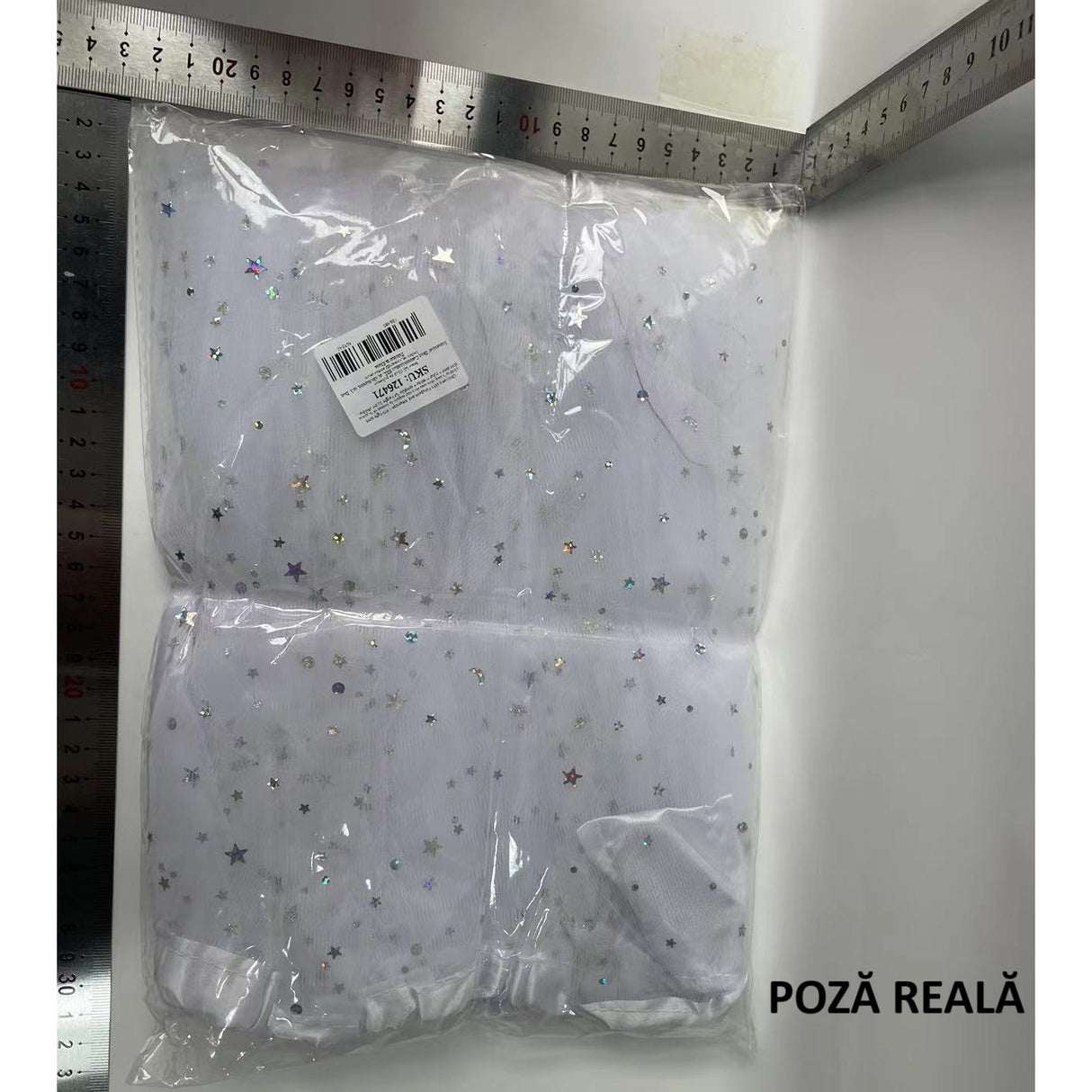 Fusta LED pentru Copii, Vivimall, Tutu de Balet pentru Fetite cu Luminite Multicolore Incorporate, Model Stelute, 30 cm Lungime, Alb - vivimall.ro