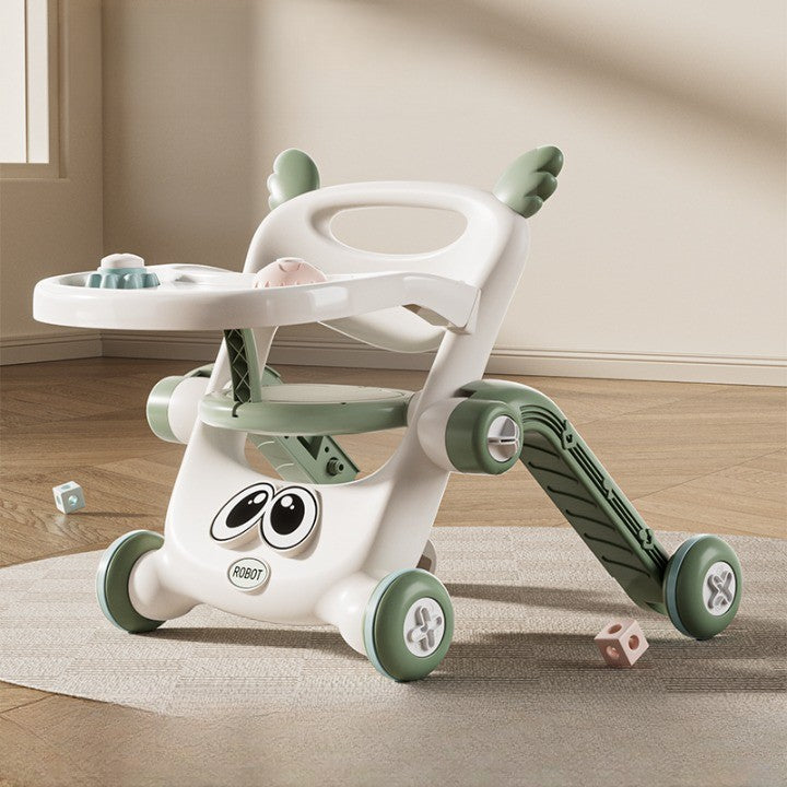 Antemergator pentru Copii 8 in 1, Vivimall, Multifunctional, cu Maner de Impingere Detasabil, Scuter, Trotineta, Scaun Reglabil, Tavita Detasabila, Stabil, Antiderapant, 4 Roti, 56x44x64cm, 9-12 Luni, Verde - vivimall.ro