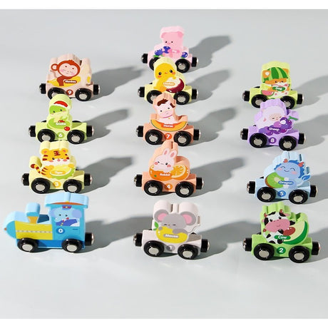 Trenulet Magnetic, Flippy, din Lemn, Model Zoo, 12 Animale, +3 Ani, Jucarie de Asamblat, Multicolor - vivimall.ro