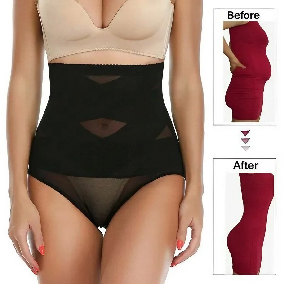 Lenjerie Modelatoare pentru Abdomen, Vivimall, cu Talie Inalta si Corset, Negru, Push-Up, Marimea L - vivimall.ro