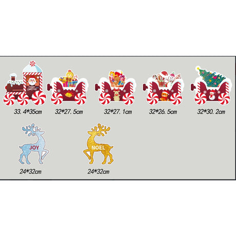 Decoratiune de Craciun, Vivimall, pentru Gradina, Tip Trenulet, 7 Figurine + Bete de Infipt in Pamant, din Plastic, Impermeabil, Model Renii Joy si Noel, Multicolor - vivimall.ro