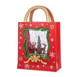 Decoratiune de Craciun, Vivimall, Model Sacosa Cadou cu Mos Craciun si Ren, Iluminare LED si Efect Zapada, 23 x 15 x 7.3 cm, Rosu - vivimall.ro